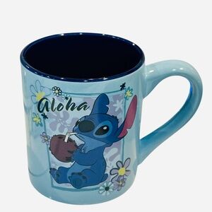 Disney Lilo & Stitch Aloha Coconut Floral 20 oz Blue Ceramic Mug‎